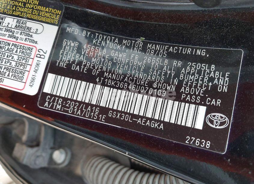 Photo 9 of 2006 Toyota Avalon XLS (VIN 4T1BK36B46U070109)