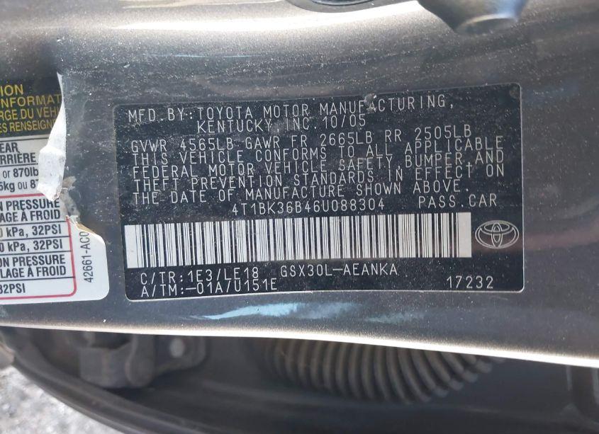 Photo 9 of 2006 Toyota Avalon XLS (VIN 4T1BK36B46U088304)