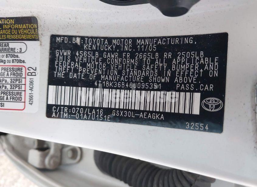 Photo 9 of 2006 Toyota Avalon XLS (VIN 4T1BK36B46U095351)