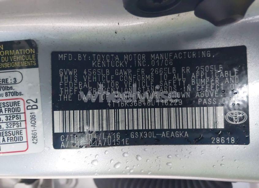 Photo 9 of 2006 Toyota Avalon XLS (VIN 4T1BK36B46U116229)