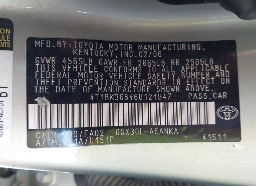 Photo 9 of 2006 Toyota Avalon XL (VIN 4T1BK36B46U121947)