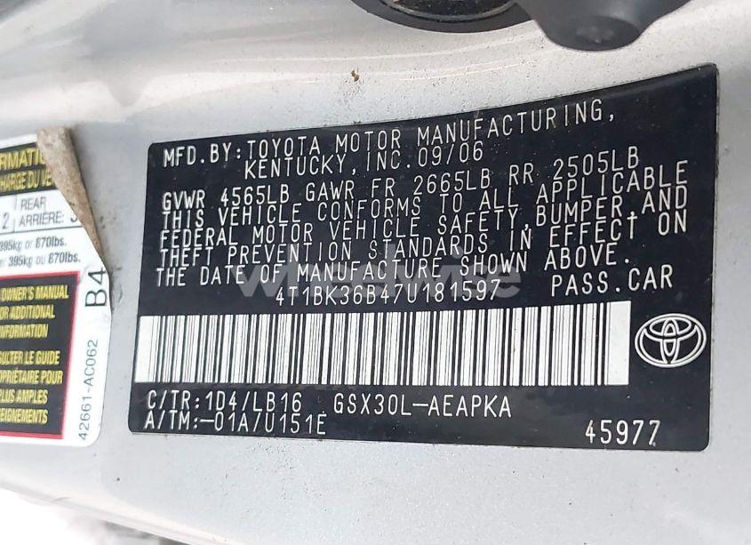 Photo 9 of 2007 Toyota Avalon LIMITED (VIN 4T1BK36B47U181597)