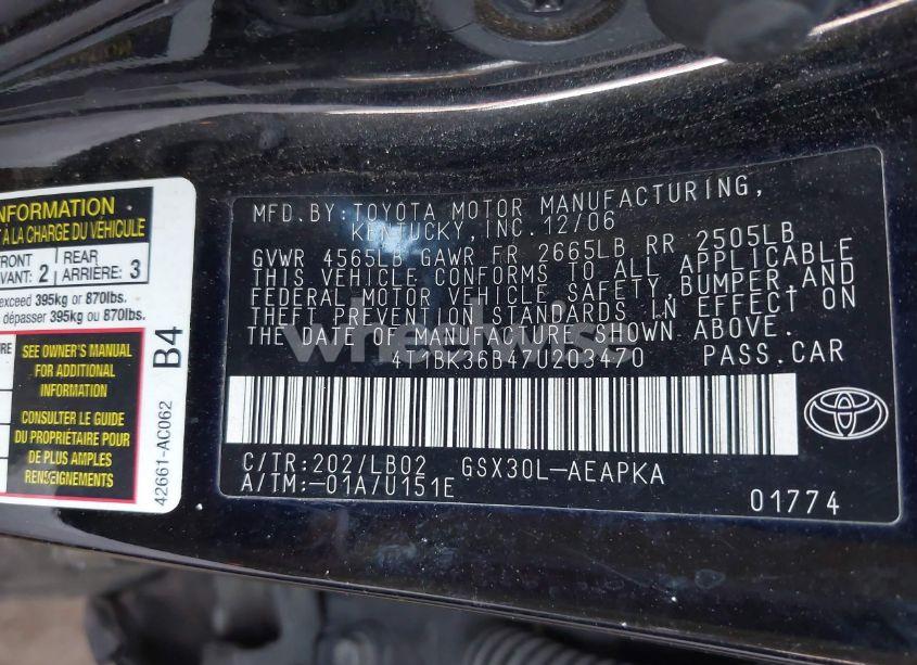 Photo 9 of 2007 Toyota Avalon LIMITED (VIN 4T1BK36B47U203470)