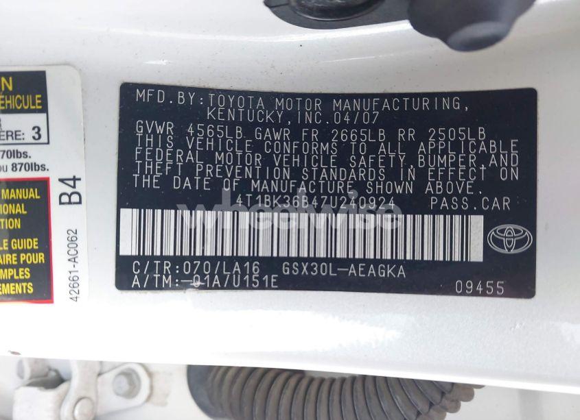 Photo 9 of 2007 Toyota Avalon XLS (VIN 4T1BK36B47U240924)