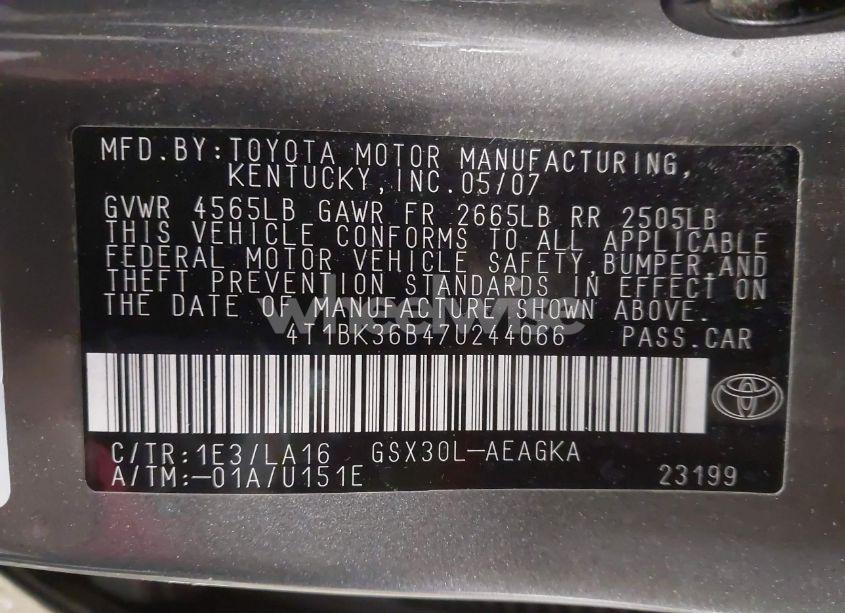 Photo 9 of 2007 Toyota Avalon XLS (VIN 4T1BK36B47U244066)