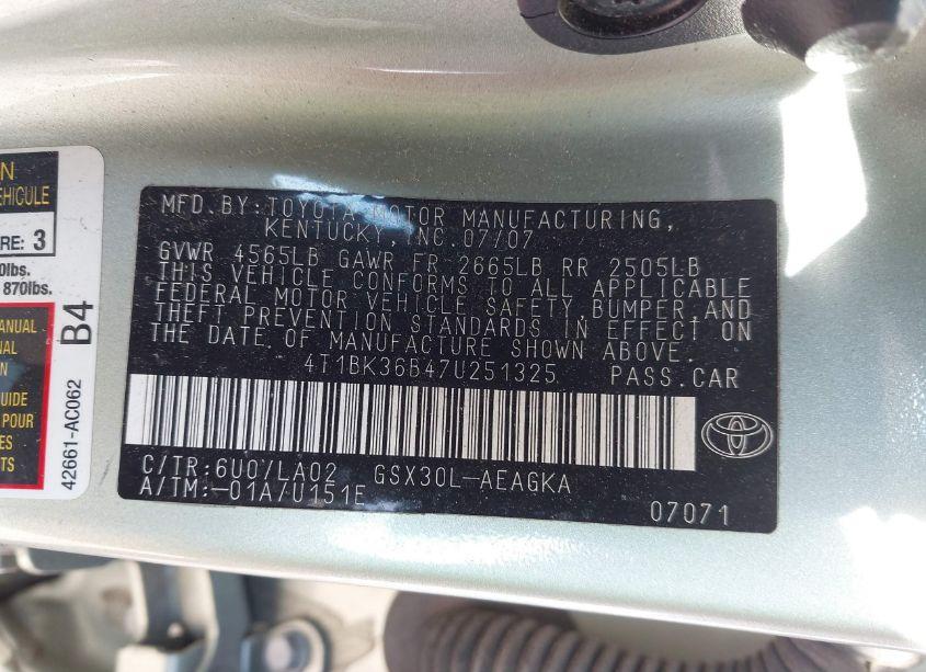 Photo 9 of 2007 Toyota Avalon XLS (VIN 4T1BK36B47U251325)