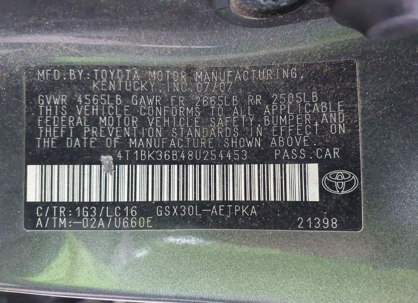 Photo 9 of 2008 Toyota Avalon LIMITED (VIN 4T1BK36B48U254453)