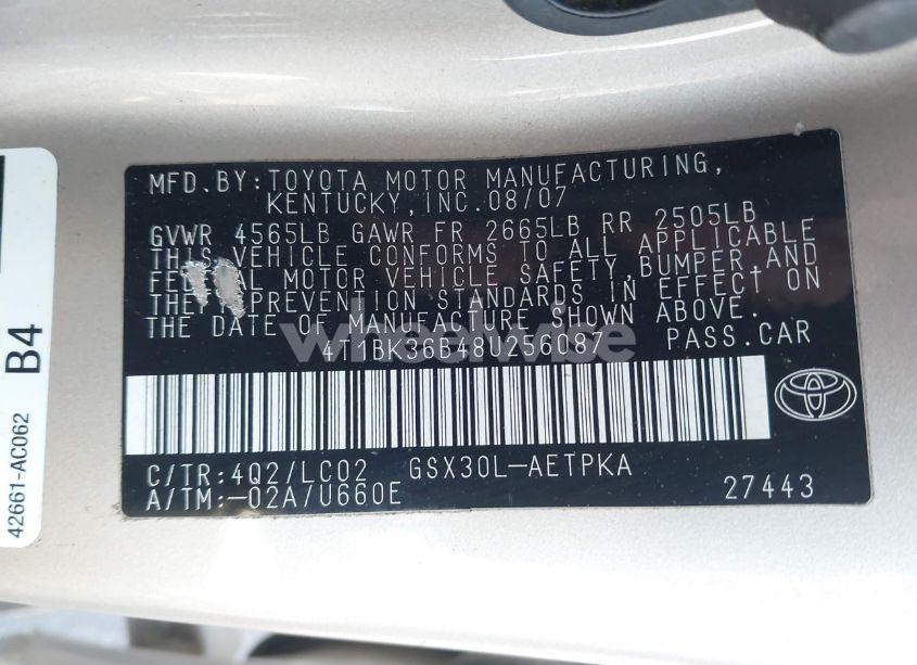 Photo 9 of 2008 Toyota Avalon LIMITED (VIN 4T1BK36B48U256087)