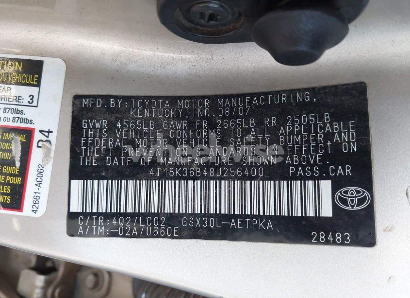 Photo 9 of 2008 Toyota Avalon LIMITED (VIN 4T1BK36B48U256400)