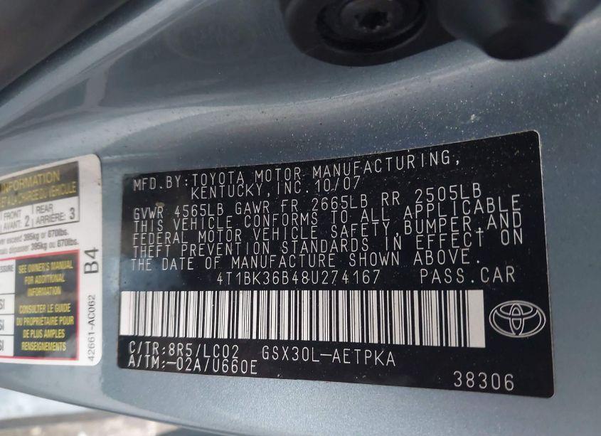 Photo 9 of 2008 Toyota Avalon LIMITED (VIN 4T1BK36B48U274167)