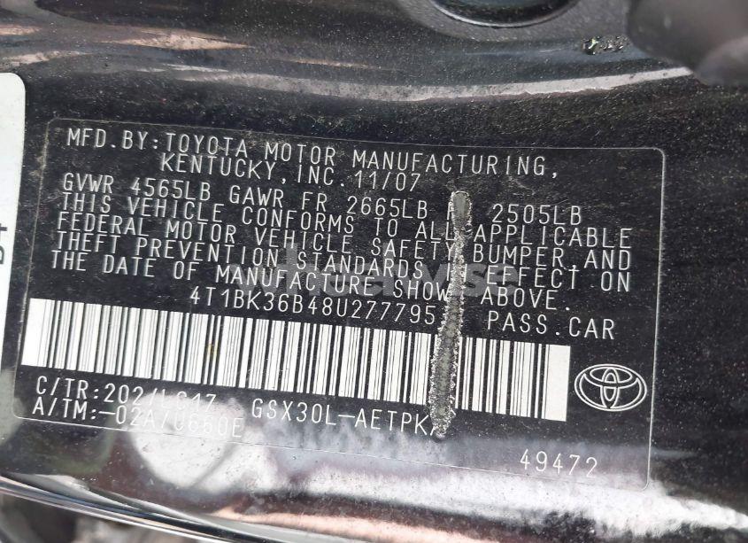 Photo 9 of 2008 Toyota Avalon LIMITED (VIN 4T1BK36B48U277795)