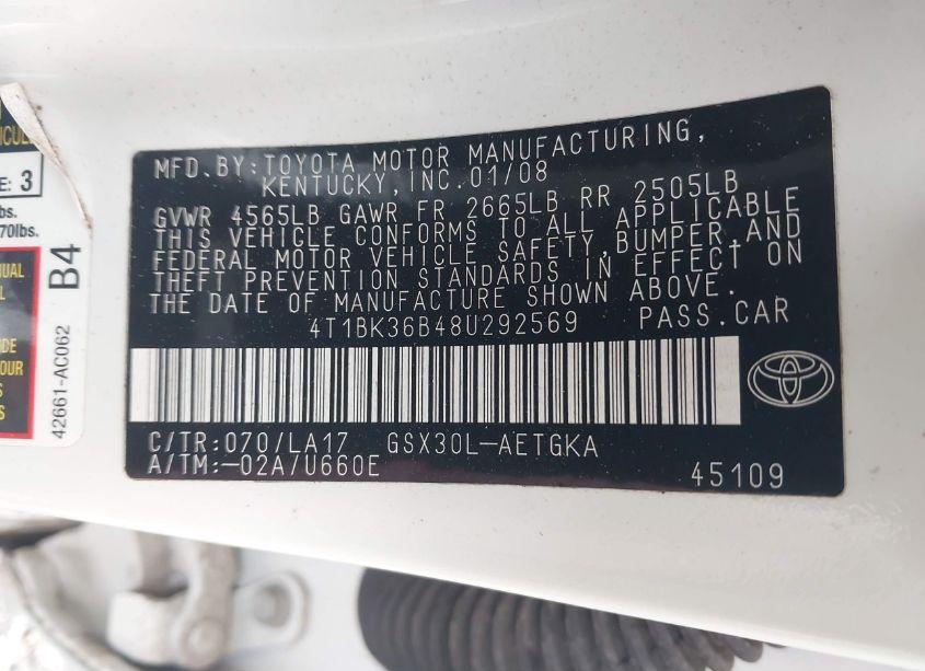 Photo 9 of 2008 Toyota Avalon XLS (VIN 4T1BK36B48U292569)