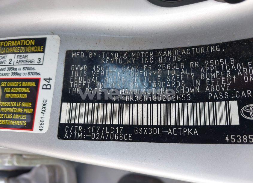 Photo 9 of 2008 Toyota Avalon LIMITED (VIN 4T1BK36B48U292653)