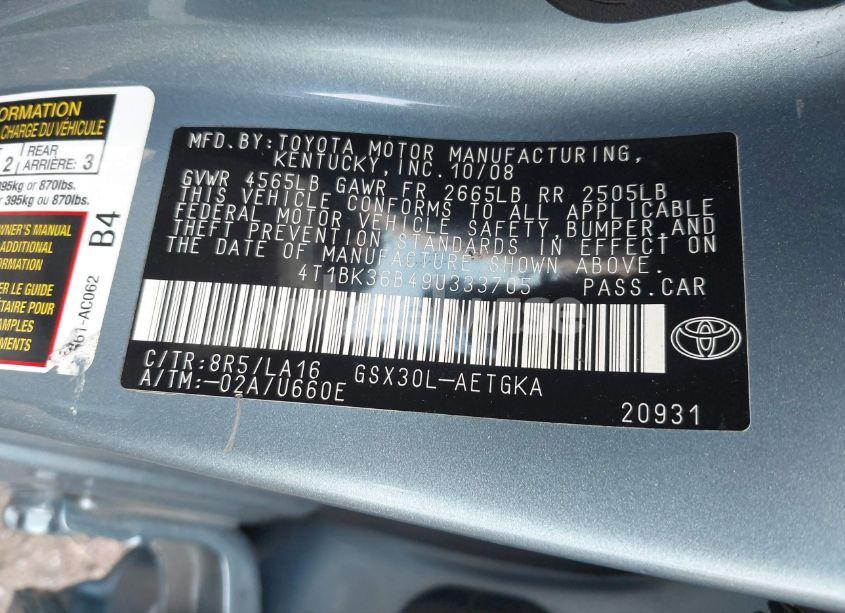 Photo 9 of 2009 Toyota Avalon XLS (VIN 4T1BK36B49U333705)