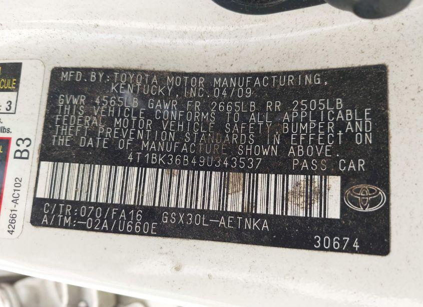 Photo 9 of 2009 Toyota Avalon XL (VIN 4T1BK36B49U343537)