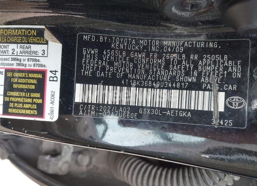 Photo 9 of 2009 Toyota Avalon XLS (VIN 4T1BK36B49U344817)