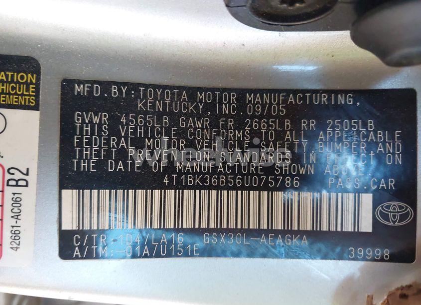 Photo 9 of 2006 Toyota Avalon XLS (VIN 4T1BK36B56U075786)