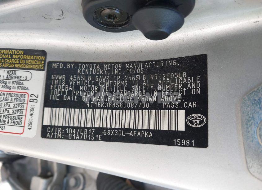 Photo 9 of 2006 Toyota Avalon LIMITED (VIN 4T1BK36B56U087730)