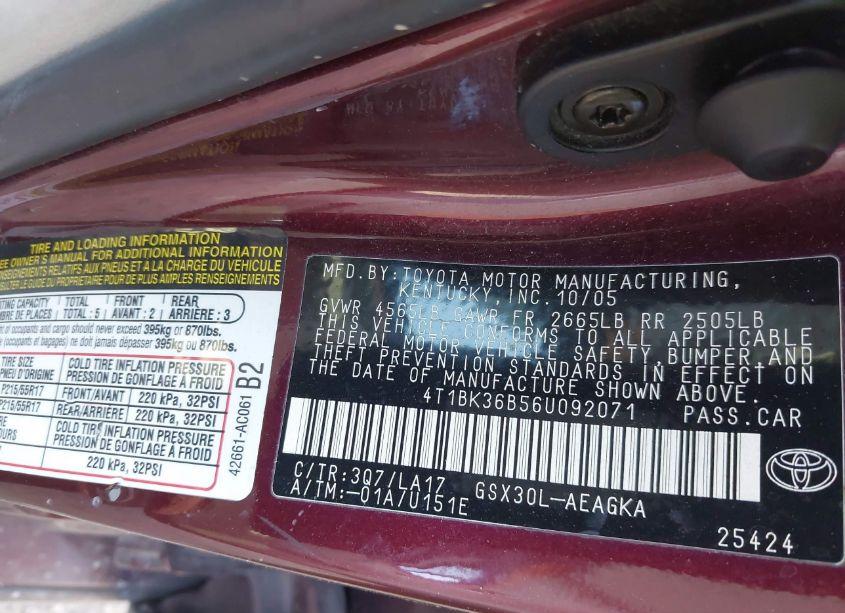 Photo 9 of 2006 Toyota Avalon XLS (VIN 4T1BK36B56U092071)