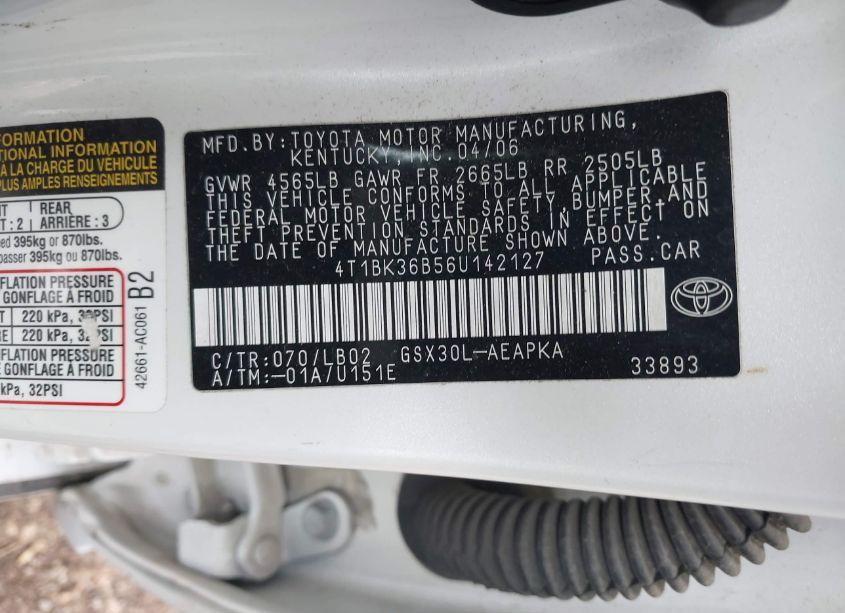 Photo 9 of 2006 Toyota Avalon LIMITED (VIN 4T1BK36B56U142127)