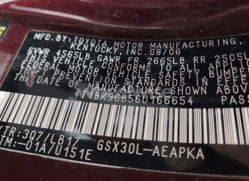 Photo 9 of 2006 Toyota Avalon XL/XLS/TOURING/LIMITED (VIN 4T1BK36B56U166654)