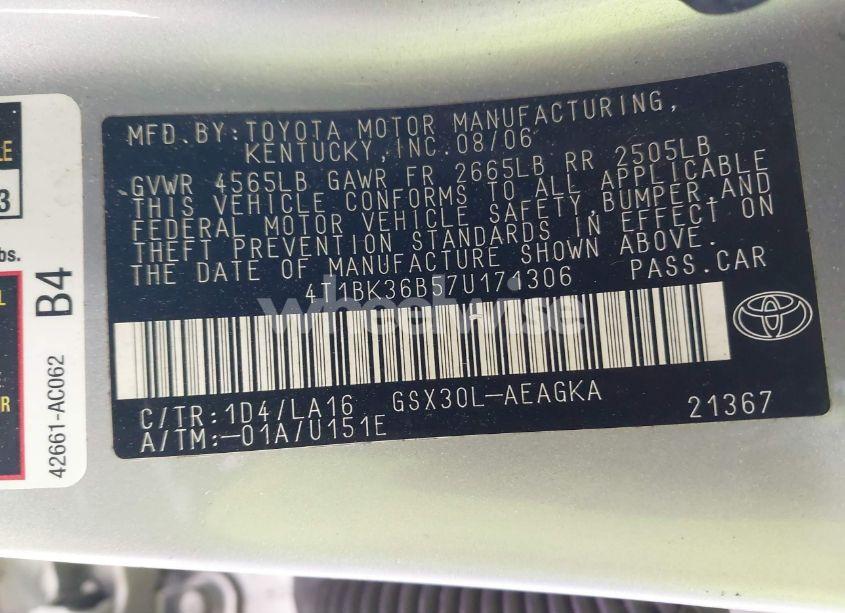 Photo 9 of 2007 Toyota Avalon XLS (VIN 4T1BK36B57U171306)