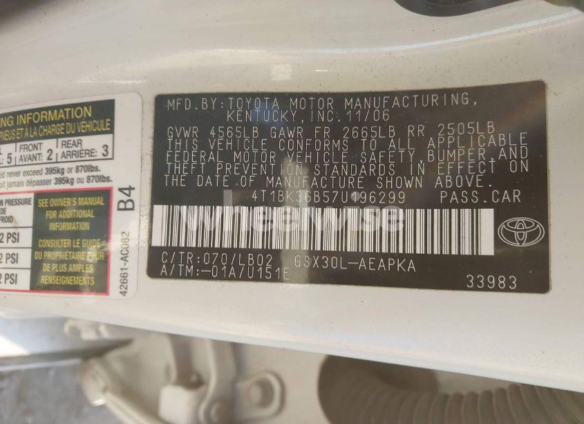 Photo 9 of 2007 Toyota Avalon LIMITED (VIN 4T1BK36B57U196299)