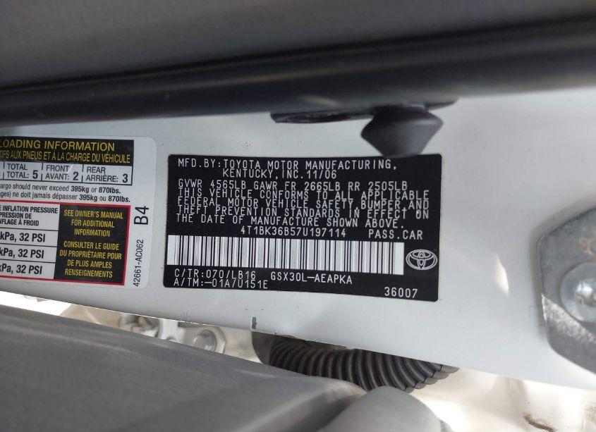 Photo 9 of 2007 Toyota Avalon LIMITED (VIN 4T1BK36B57U197114)