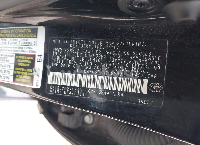 Photo 9 of 2007 Toyota Avalon LIMITED (VIN 4T1BK36B57U218298)