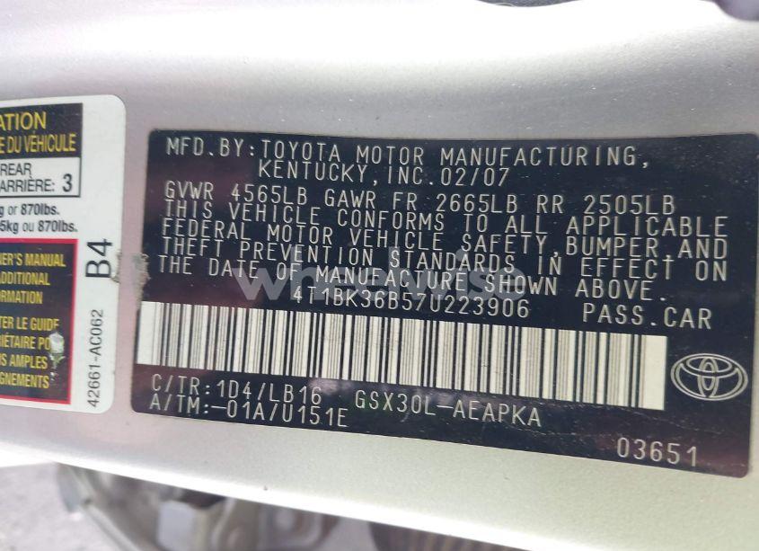 Photo 9 of 2007 Toyota Avalon LIMITED (VIN 4T1BK36B57U223906)