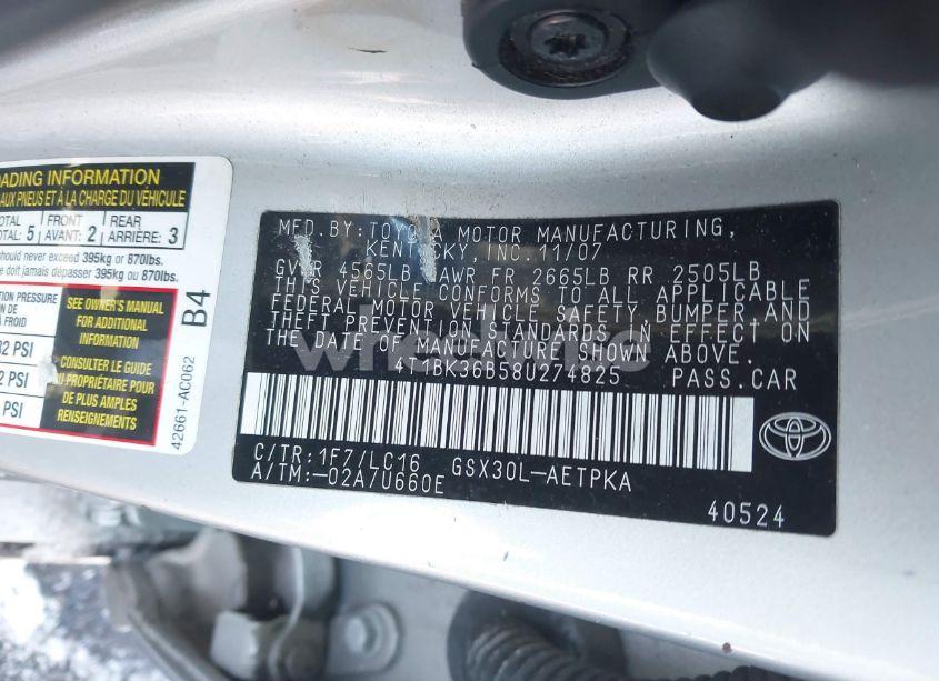 Photo 9 of 2008 Toyota Avalon LIMITED (VIN 4T1BK36B58U274825)