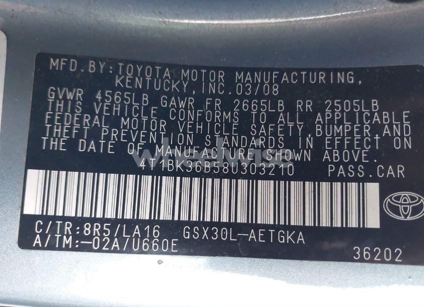 Photo 9 of 2008 Toyota Avalon XLS (VIN 4T1BK36B58U303210)