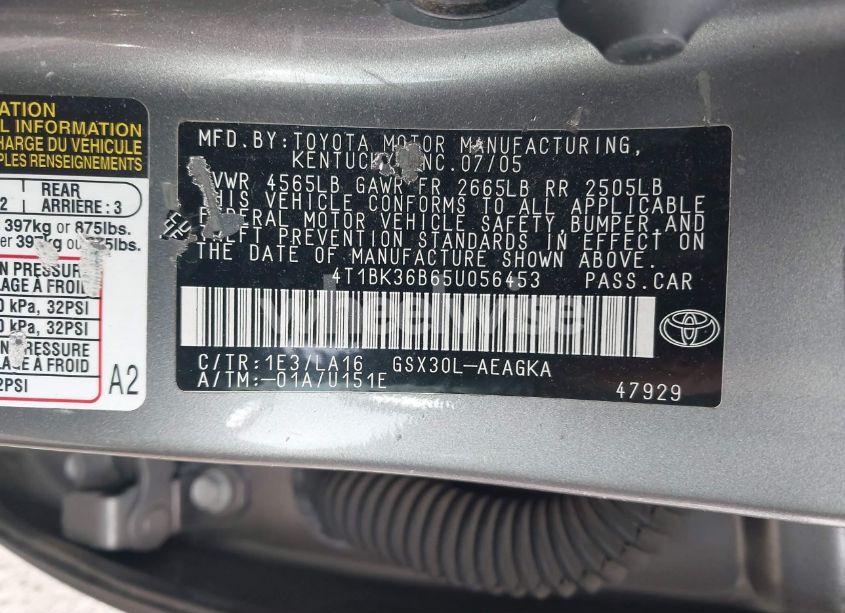 Photo 9 of 2005 Toyota Avalon XLS (VIN 4T1BK36B65U056453)