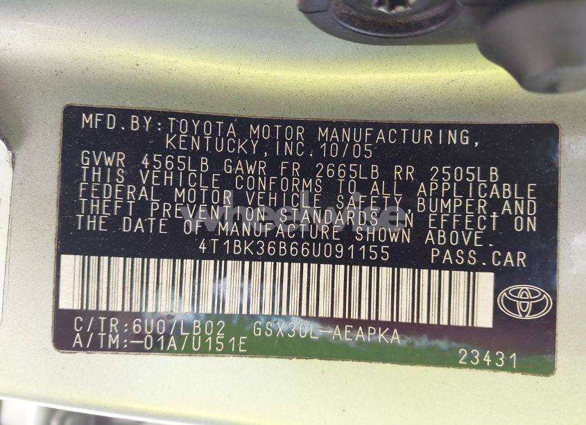 Photo 9 of 2006 Toyota Avalon LIMITED (VIN 4T1BK36B66U091155)