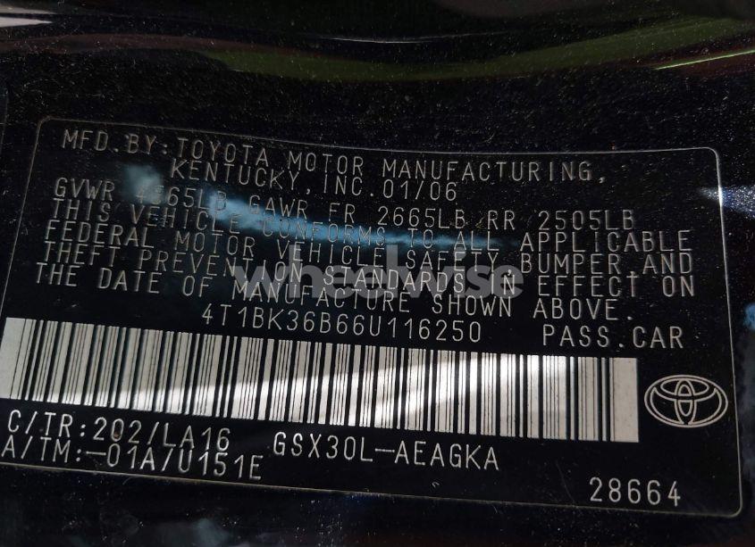 Photo 9 of 2006 Toyota Avalon XLS (VIN 4T1BK36B66U116250)