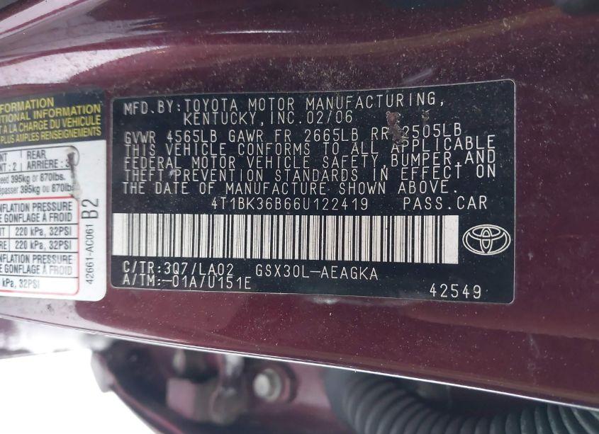 Photo 9 of 2006 Toyota Avalon XLS (VIN 4T1BK36B66U122419)