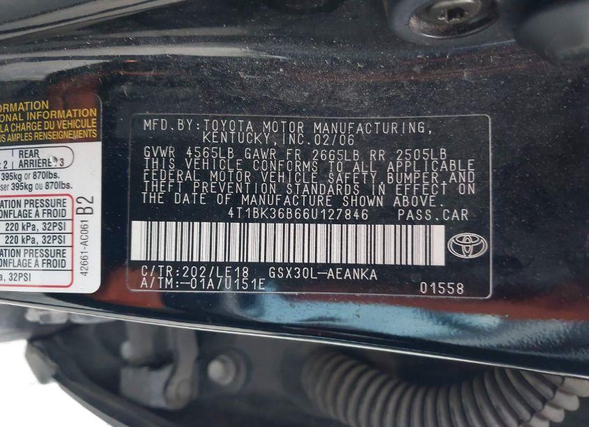 Photo 9 of 2006 Toyota Avalon TOURING (VIN 4T1BK36B66U127846)