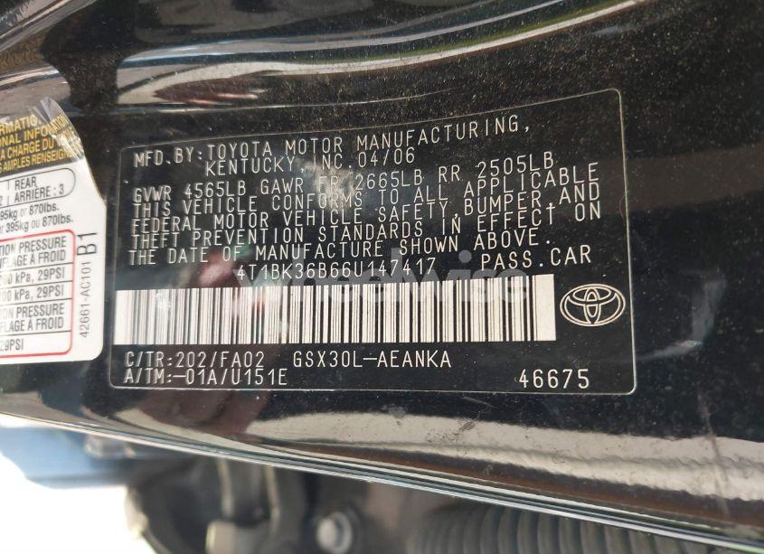 Photo 9 of 2006 Toyota Avalon XL (VIN 4T1BK36B66U147417)