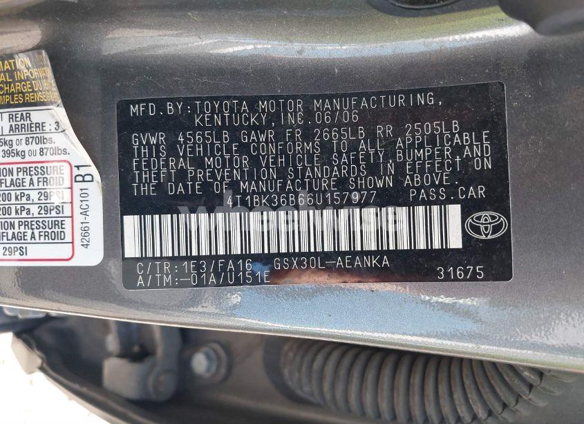 Photo 9 of 2006 Toyota Avalon XL (VIN 4T1BK36B66U157977)