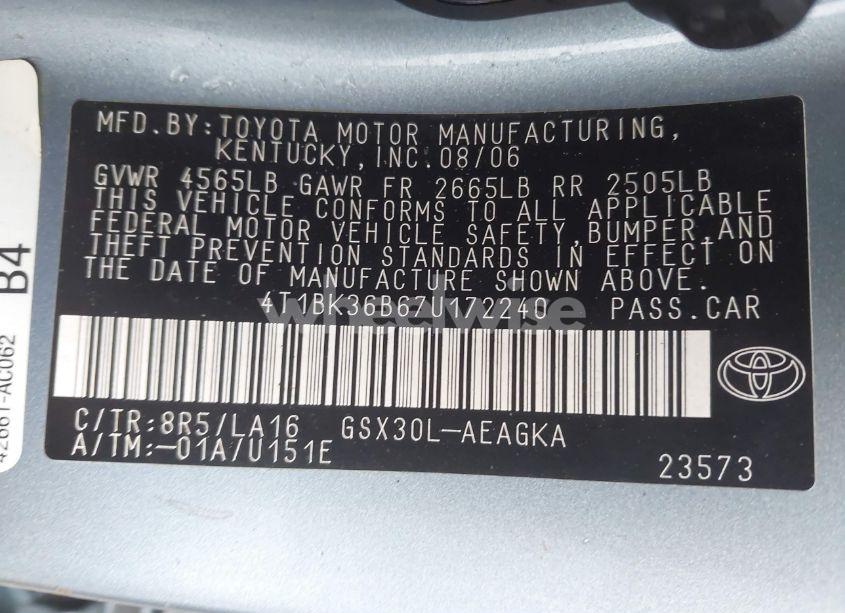 Photo 9 of 2007 Toyota Avalon XLS (VIN 4T1BK36B67U172240)