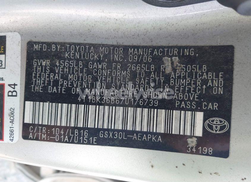 Photo 9 of 2007 Toyota Avalon LIMITED (VIN 4T1BK36B67U176739)