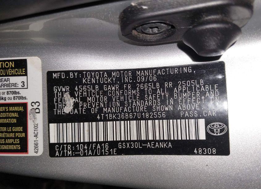 Photo 9 of 2007 Toyota Avalon XL (VIN 4T1BK36B67U182556)