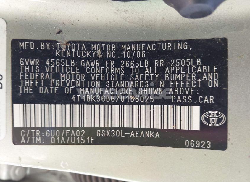 Photo 9 of 2007 Toyota Avalon XL (VIN 4T1BK36B67U186025)