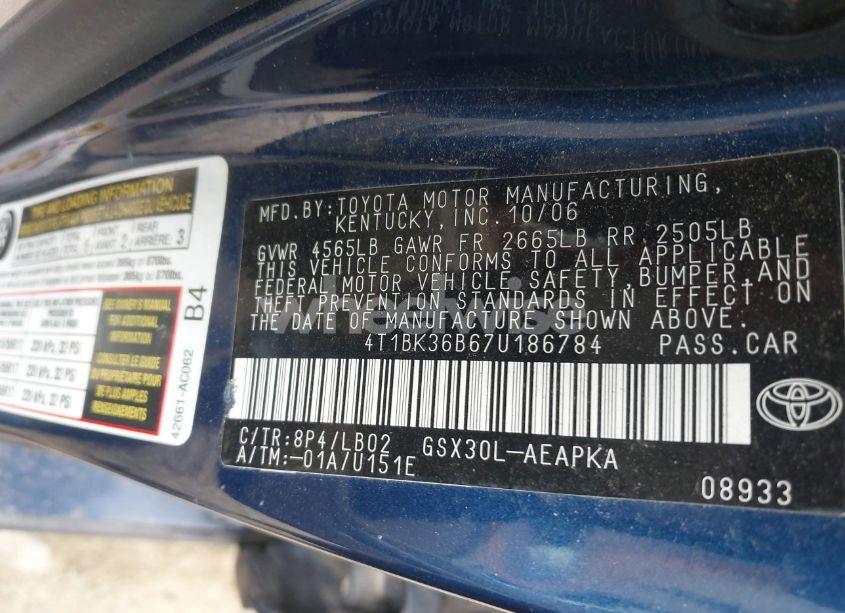 Photo 9 of 2007 Toyota Avalon LIMITED (VIN 4T1BK36B67U186784)