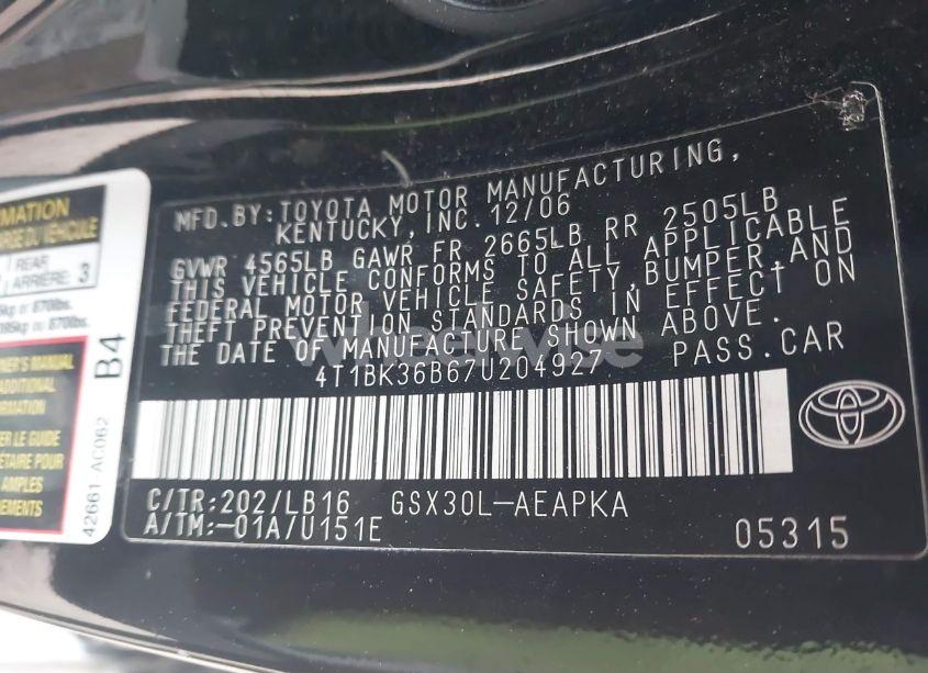 Photo 9 of 2007 Toyota Avalon LIMITED (VIN 4T1BK36B67U204927)