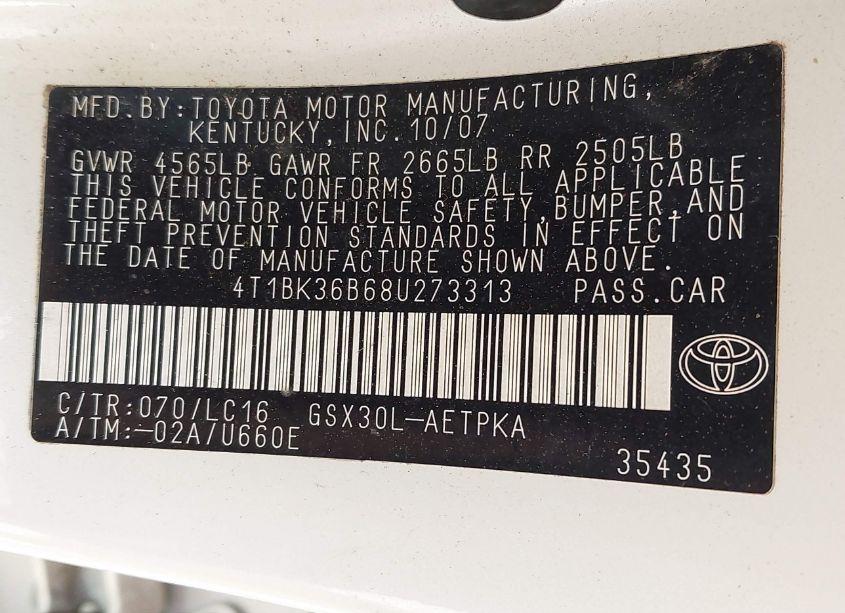 Photo 9 of 2008 Toyota Avalon LIMITED (VIN 4T1BK36B68U273313)