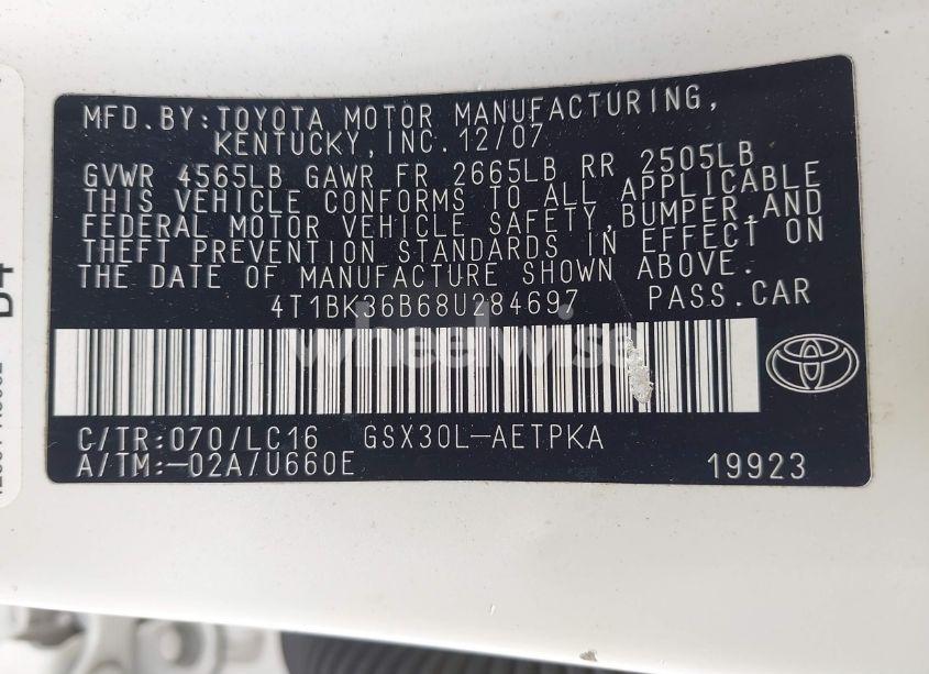 Photo 9 of 2008 Toyota Avalon LIMITED (VIN 4T1BK36B68U284697)