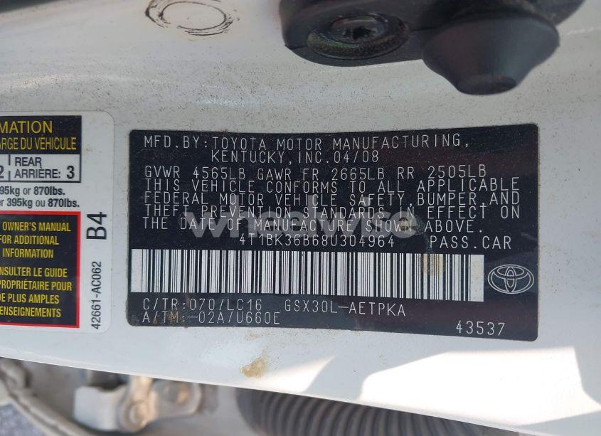 Photo 9 of 2008 Toyota Avalon LIMITED (VIN 4T1BK36B68U304964)