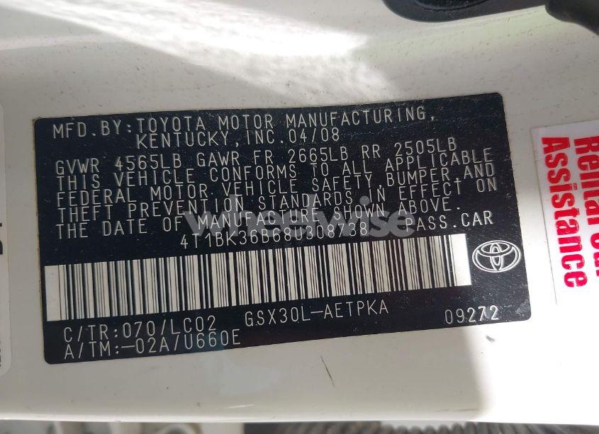 Photo 9 of 2008 Toyota Avalon LIMITED/TOURING/XL/XLS (VIN 4T1BK36B68U308738)