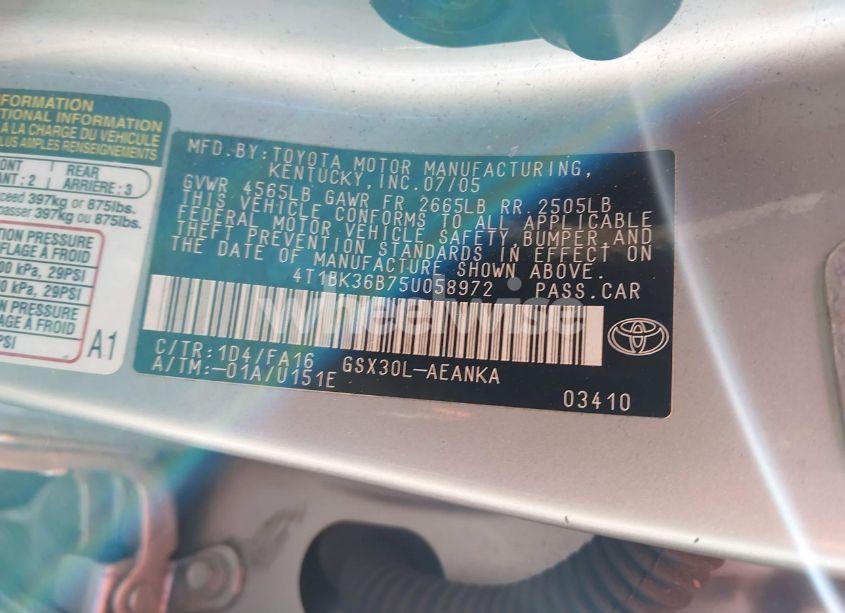 Photo 9 of 2005 Toyota Avalon XL (VIN 4T1BK36B75U058972)